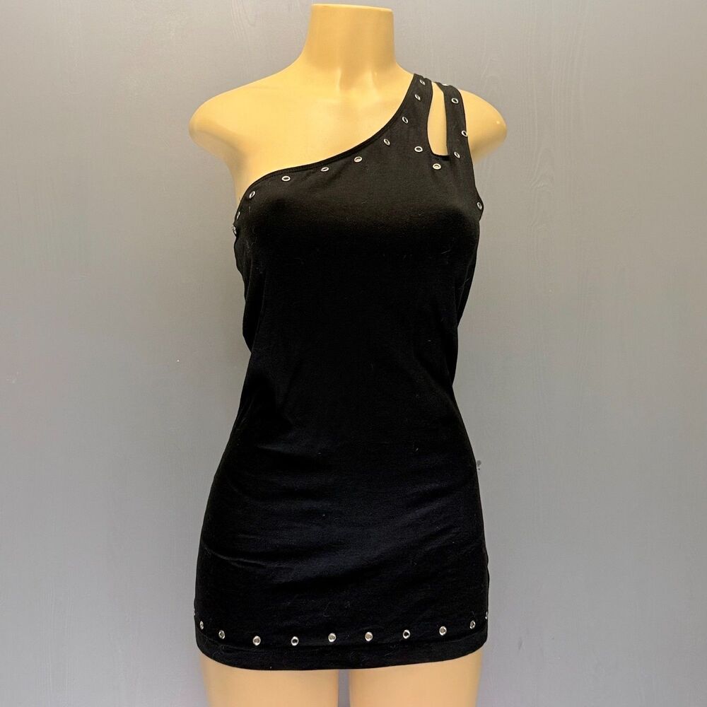 XXI Y2K Mini Tank Dress Cold Shoulder Black | Grommet Cutout | L/G NWOT